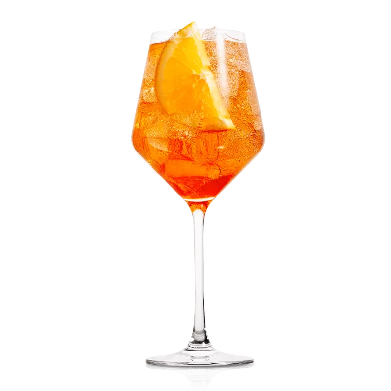 Border Spritz Cocktail made with Courvoisier and Champagne poured into a wine glass and garnished with an orange slice.