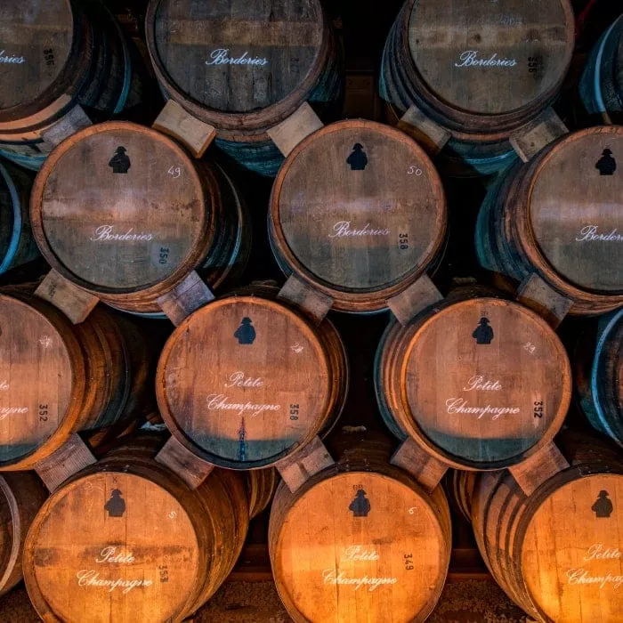 View of cognac casks when you visit a cognac distillery.  